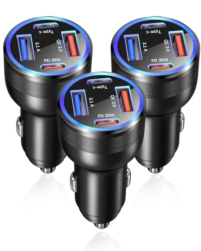 USB C Car Charger 65W, OKRAY 3-Pack 4-Port Fast Charging QC/PD/PPS Type C Car Phone Charger Cigarette Lighter USB Charger Compatible for iPhone 15 14 13 12 11 Pro, iPad, Galaxy S24 S23 A55 A54 Note20