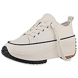  VAN HILL Damen Plateau Sneaker Keilabsatz Schuhe Freizeit Schnürer Profilsohle Schnürschuhe Keilsneaker Schnürschuhe 211104 Beige 39