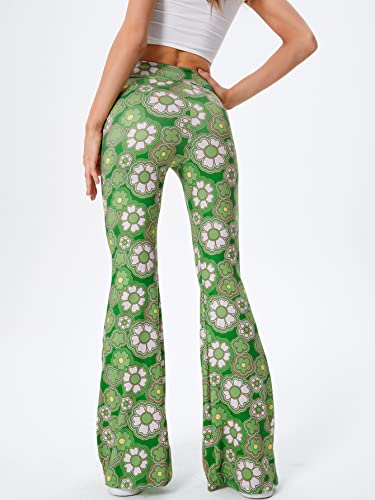 WDIRARA Women's Elastic High Waist Allover Print Floral Bell Bottom Flare Leg Long Pants2