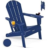 ABCPATIO Adirondack Chair HDPE Cup Holders Heavy Duty Patio Woodgrain Navy
