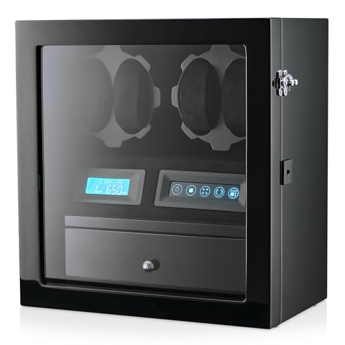 Image of 4 Watch Winder with 5 Watch Storage Space, LCD Display, Touch Control and Interior Light