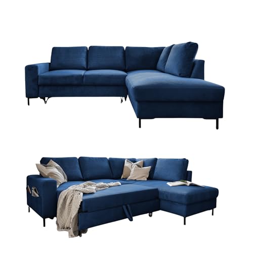 MIUFORM Lofty Lilly mit Bettfunktion| 6 Sitzer Ecksofa | L-form rechts | 237 x 197 x 84cm | Klappsofa mit Schlaffunktion | Schlafsofa klappbar (Kord Navy blau)