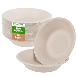 16 Oz Paper Disposable Bowls – 50-Pack of Paper Disposable Bowls, Compostable Bowls from Sugarcane – Sugarcane Bowls Bulk Pack for Party or Restaurant