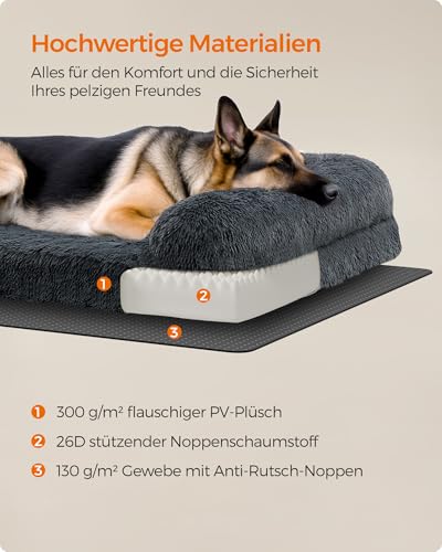 Feandrea FluffyHug Hundebett, Hundekissen Größe XXL, Hundematte für große Hunde, Hundesofa Noppenschaumstoff, Bezug abnehmbar und waschbar, 122 x 85 x 16 cm, dunkelgrau PGW234G02V1