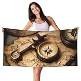 Doux au toucher : serviette de plage imprimée boussole et carte du monde ancienne en tissu peau de pêche de haute qualité offrant une sensation veloutée. Sa douceur caresse la peau en douceur, offrant une expérience luxueuse. Idéal pour se détendre à la plage.