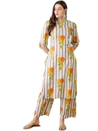 Image of Amazon Brand - Tavasya Women Floral Printed Long Kurta Set with Plazzo Pant Suit