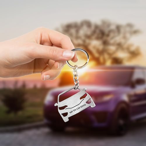 Image of SAVRI Personalized Stainless Steel Car Keychain with Name & Vehicle Number engraved. Car shape Keychain - Gift for Father's Day. For brothers, dads, boyfriends. Car model keychains | car keychains.