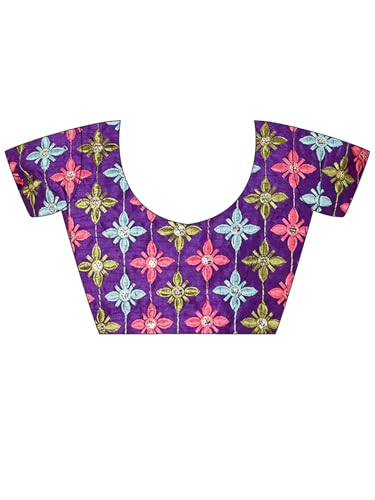 Image of AKHILAM Women's Multicolored Organza Colorblocked Printed Saree With Unstitched Blouse Piece (ALIA1014 AI)
