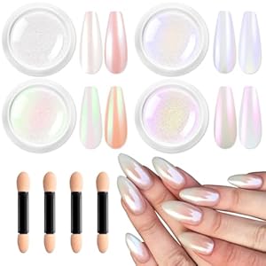 BISHENGYF Pearl Chrome Nagelpuder 4 Tiegel Set