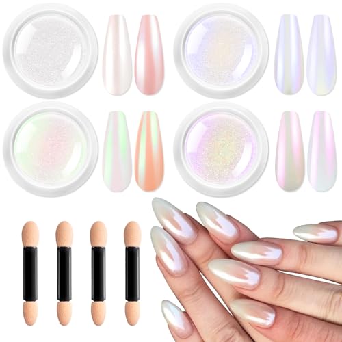 BISHENGYF Pearl Chrome Nagelpuder 4 Tiegel Set