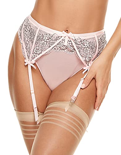 Women 'S Mesh Lace Garter Belt High Waist Suspender Belt With 4 Strap Metal Clip For Stockings/Lingerie (Garter Belt Sold Only) (Pink, 4) #TOP23