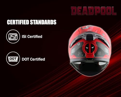 Image of Axor Apex Marvel Deadpool ISI ECE DOT Certified Full Face Dual Visor Helmet for Men and Women Dull Red Black-L