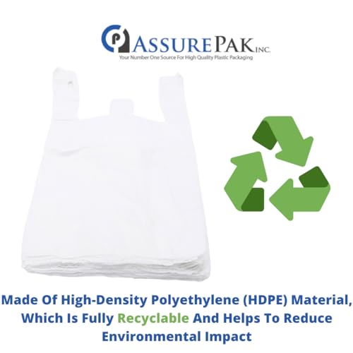 ASSUREPAK White Unprinted HDPE T-Shirt Bags for Retail, Groceries, Merchandise, Convenience Store, Supermarket, Restaurant - 1/8 BBL 10\"X5\"X18\" - 1000 Bags - 13 microns - White - Thumbnail 4