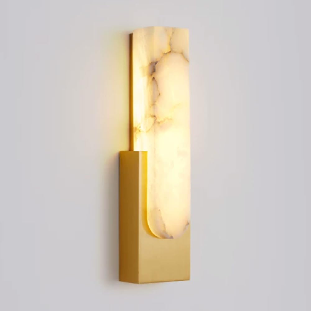SSBHDM Natural Alabaster Wall Light, Nordic Industrial Style Wall Lamp, LED Light Source Copper Base Wall Sconce, Living Room Bedside Balcony Wall Mounted Light Fixtures