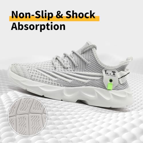 UROMGV Men's Trainers Walking Shoes Slip On Running Sports Sneakers Tennis Gym Athletic Fitness Outdoor Jogging Travel Lightweight Breathable White UK 8 - Image 5