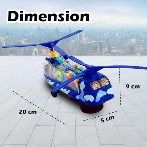 Image of FunBlast Military Warfare Helicopter Toy, Gear Transparent Helicopter Toys, Crawling Toys for Kids, Bump & Go 360 Degree Rotation Light and Sound Toys for Kids Boys & Girls (Random Color)