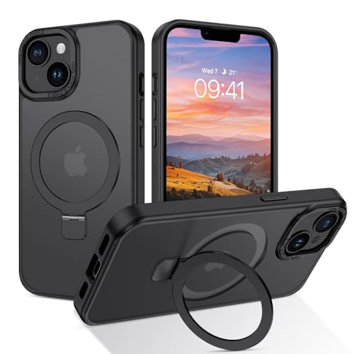 DUEDUE for iPhone 14 Plus Case Magnetic with Ring Stand[Compatible with Magsafe], Full Body Protective Cover Slim Shockproof Kickstand Phone Case for Apple iPhone 14 Plus 6.7", Black - image 1