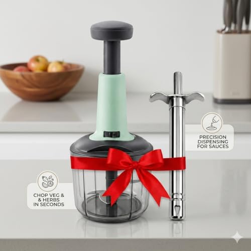 Image of Chopper for Kitchen Use 900 ML, Push Chopper with 4 Blades, Vegetable Chopper Kitchen Items for Home Cutting Vegetables, Onion, Ginger, Garlic, Salad, Tomato, Potato (Multicolour)