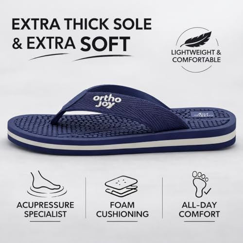Image of ORTHO JOY Orthopedic Comfort Flip Flops for Men - Acupressure Massage Sole, Anti-Slip Lightweight Slippers
