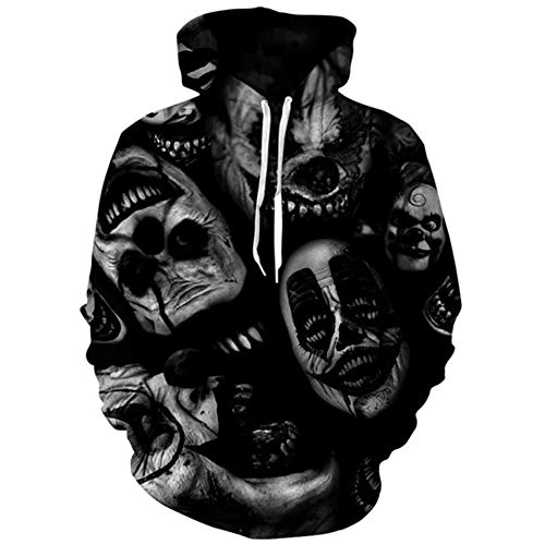 Aiqing Sudadera con Capucha de película de Terror para Hombre con Estampado 3D de Calavera gráfica de Dibujos Animados Sudadera con Capucha de Halloween