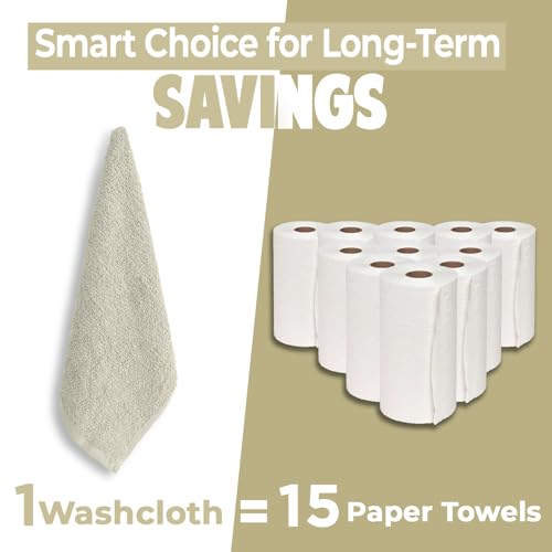 Image of DAN RIVER 24 Pack Wash Cloths for Showering [12x12] - 100% Cotton Washcloths Premium Quality Flannel Face Cloths for Bathroom, Highly Absorbent and Soft Feel Wash Clothes, Ivory