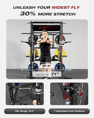 Image of Mikolo Smith Machine, Multi-Function Power Cage with Dual Pulley System, Vertical Leg Press Attachment, Squat Rack Power Rack with More Training Attachment for Home Gym