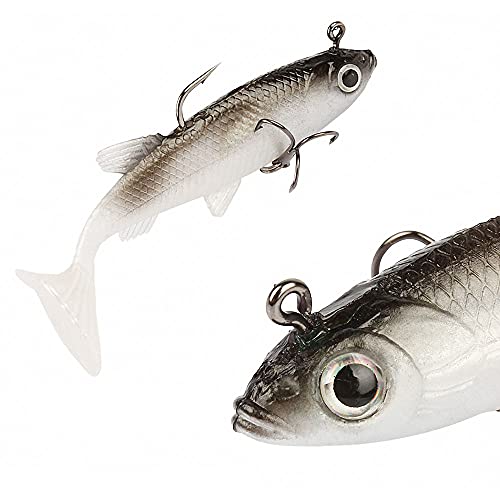 GZGXKJ Bionic Visaas, set van 5 stuks, kunstaas, voor zoetwater, brine, vissen, rubberen vissen met drillhaak, voor snoek, baars, snoekbaars, snoekbaars, vissen (14 g) - Image 5