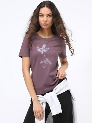 Image of Nobero Women's Graphic Printed T-Shirt | Regular Fit 180 GSM Cotton Tee for Women | Comfortable Round Neck Casual Wear