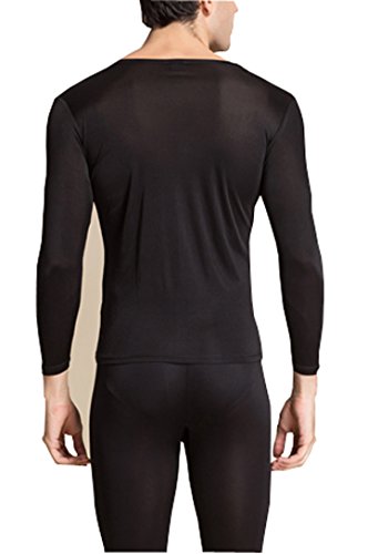 Metway Silk Long Underwear | Men's Silk Long Johns | 2Pc Thermal Underwear Set Medium Black #TOP2