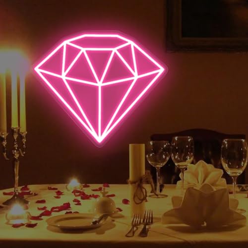 Image of Pink Diamond Neon Sign for Bedroom Wedding Bar Romantic Glam Wall Decor | Pink glow symbolizes love, confidence, and celebration, ideal for bedrooms, weddings, parties, bars, and glam spaces