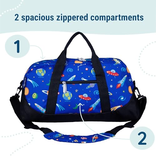 Image of Wildkin Kids Overnighter Duffel Bag - Carry-On Travel Bag for School & Sleepovers, Lightweight, Durable, Boys & Girls Ages 4-15 - Out of this World