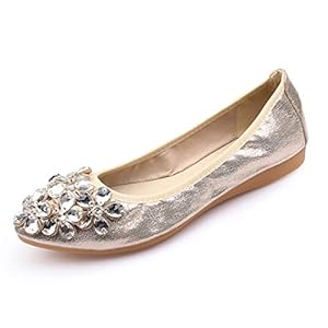 Lauthen.S Women Foldable Ballet Flats, Pointed Toe Wedding Rhinestone Slip on Flat Shoes