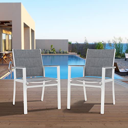 Kozyard Villa Outdoor Patio Dining Chair (White Frame, Gray Paded Textilence, Pack Of 2) #TOP1