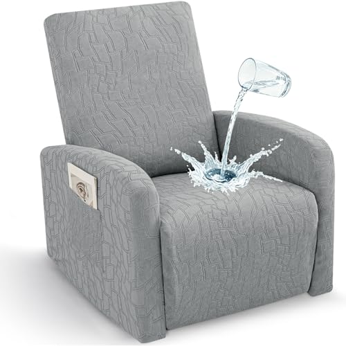 Image of ZNSAYOTX 100% Waterproof Recliner Chair Covers, 3-Piece Stretch Fit Recliner Slipcovers with Buckle & Elastic Band for Lazy Boy, Stay in Place, Soft Plaid Jacquard Protector (Small, Light Grey)