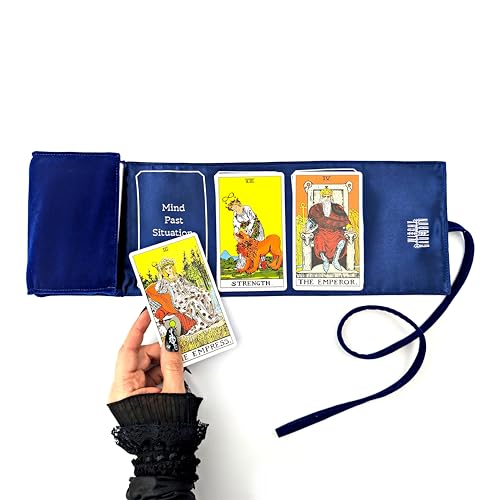 Witchy Cauldron Tarot Wrap and Pouch - Satin Tarot Storage and Spread Pattern Holder(Royal blue)