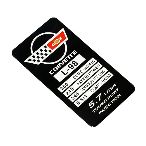 Image of 1Pc C4 Corvette 1990 L98 Engine ID Spec Metal Data Plate Emblem 3D Badge Nameplate 240 HP, 345 TQ Engine ID Replacement for Corvette