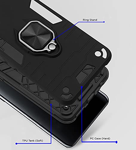 Image of Pikkme D5 Tough Armor Bumper Back Cover Case for Vivo Y91i |Ring Holder & Kickstand in-Built (Black)