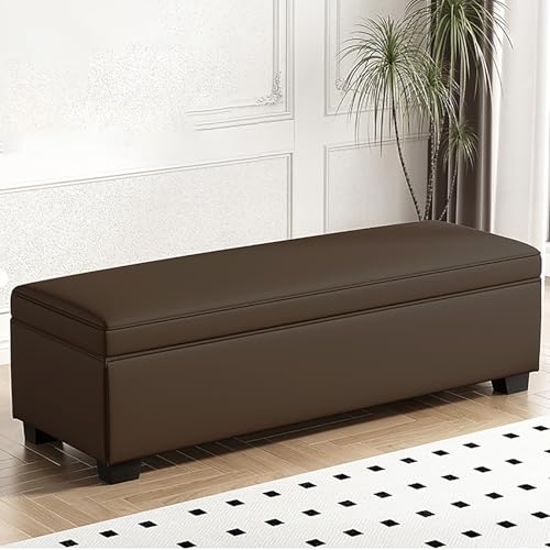 Otomana grande de almacenamiento de cuero, banco cuadrado de 15.7 pulgadas de alto para sala de estar y dormitorio, elegante solución de almacenamiento en esquinas, colores versátiles disponibles