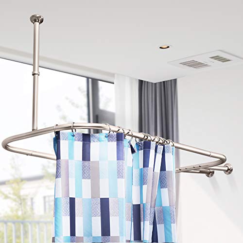 Prettyhome Shower Curtain Rod Hoop Square Shape Bathroom Heavy Duty No Rust Oval Shower Rod 58.3"X24" For Clawfoot Tub,For Free Standing Tubs Brushed Nickel #TOP3