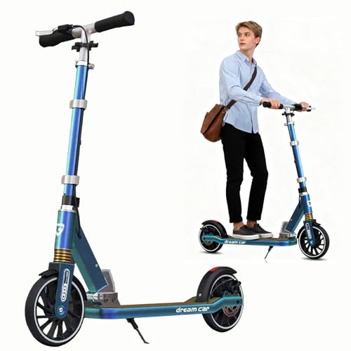 CUIOT Patinete para niños de 8 a 12 años, adolescentes y adultos, patinete plegable con altura ajustable, ruedas grandes de 8 pulgadas con suspensión antigolpes, hasta 300 libras, rodamiento ABEC9
