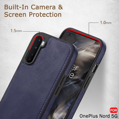 Image of TheGiftKart Genuine Leather Finish Back Cover Case for OnePlus Nord 2020 | Shockproof Design | Raised Edges for Camera & Screen Protection | Stunning Minimalist Compatible with OnePlus Nord (Blue)