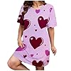 Nightdress Women's Short Sleeve Sleep Shirt Heart Printed Sleep Shirt Summer T-Shirt Sleep Shirt with Crew Neck Sleep Dress Women Negligee Soft Loungewear Sleepwear, Win2, 4XL #1