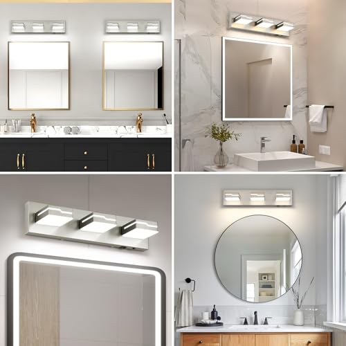 Image of LED Modern Bathroom Vanity Light Fixtures 3-Light, 19 inch 3CCT Dimmable Nickel Motion Sensor Vanity Lights for Bathroom Lighting Fixtures Over Mirror, with 350 Rotatable Acrylic Heads