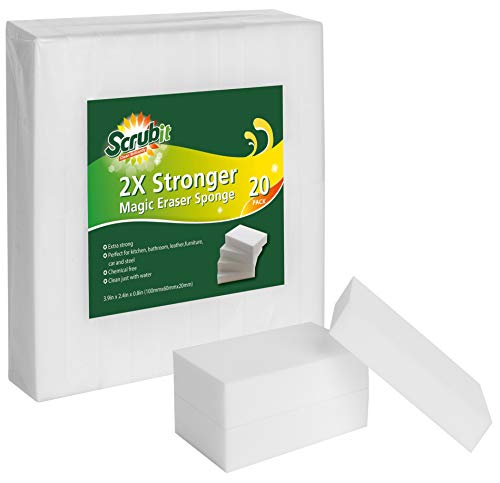 (20 Pack) Extra Strong Magic Sponge Eraser by SCRUBIT- Kitchen, Bathroom, Floor and Wall Cleaner - Miracle Melamine Cleaning Sponges- Durable Long Lasting Power Scrubber Pads for Tough Stains and Dirt