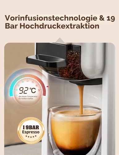 CAFELFFE 4-in-1-Kapsel kaffeemaschine MK603, Heiß-/Kaltbrüh, 19 Bar, für Nec* Original-, DG*-, ESE-Pads und Kaffeepulver, Erp2-Energiesparmodell, 0,6-l-Wassertank, geeignet für die Familie, weiß – Bild 4