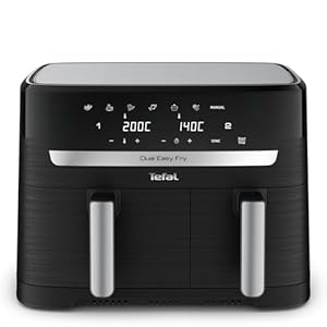 Tefal Dual Easy Fry Heißluftfritteuse 8, 3 L – Airfryer mit 2 Kammern & XL-Schublade, 7 Programme, 2700 W, Extra-Crisp-Technologie, fettarm frittieren & energiesparend, spülmaschinenfest EY9018