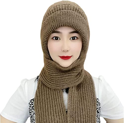 ATKITS 3 in 1 Damen Strickmütze Ohrenschutz, Mädchen Beanie Mütze Winter Bommelmütze Wintermütze winddichter Mützenschal, Winter Strickmütze Cover