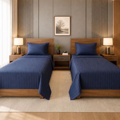 Image of Living Roots Glace Cotton 180 TC Single Bedsheet Set with 2 Single Bedsheets & 2 Pillow Covers |60 x 90 Inches |Soft, Breathable & Durable |Fits Mattress up to 4 Inches |No Colour Bleeding (Navy Blue)