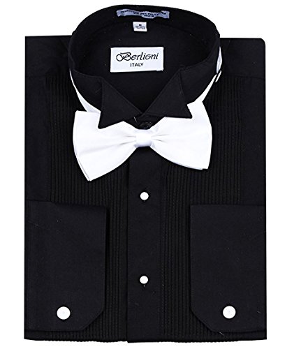 Berlioni Menâ€™s Long Sleeve Tuxedo Dress Shirt Black Wingtip X-Large 34/35 Sleeve