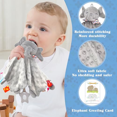 Image of 2-Pack Elephant Loveys for Babies| Soft and Comfortable Security Tag Blankets for Babies - Baby Gifts Set for Boys and Girls, Elephant Stuffed Animals Christmas Baby Gifts, Suitable for 0-12 Months